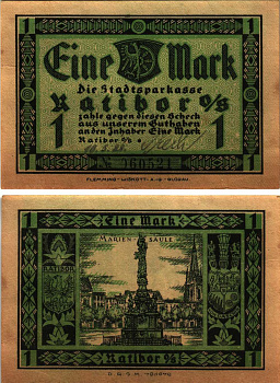 РАТИБОР (РАЦИБУЖ) 1 МАРКА 1922 НОТГЕЛЬД, 10 МАЯ 1922, РУЧНАЯ ПОДПИСЬ, ЗЕМЛЯ СИЛЕЗИЯ (ПОЛЬША) Grabowski 1100.1а бумага 8608-14-1-1