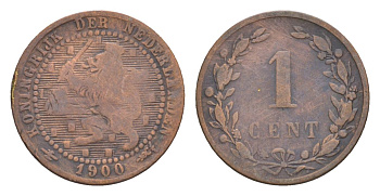 Нидерланды 1 цент 1900 Вильгельмина (1890-1948) KM 107 бронза 71-1557