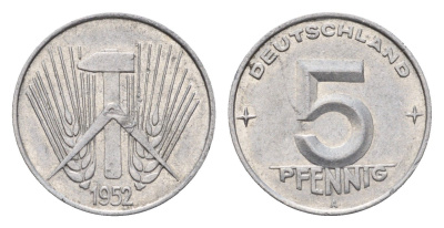 ГДР 5 пфеннигов 1952 A KM 6 алюминий 4684-249