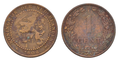 Нидерланды 1 цент 1906 Вильгельмина (1890-1948) KM 132 бронза 73-1521