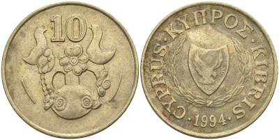 Кипр 10 центов 1994 KM 56.3 никель латунь 4141-1215