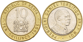 Кения 10 шиллингов 1995 Дэниэл арап Мои KM 27 биметалл 4541-1132