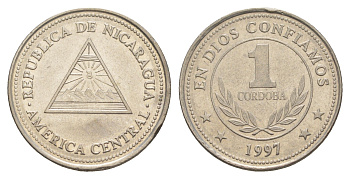 Никарагуа 1 кордоба 1997 KM 89 сталь плакированная никелем 4641-353