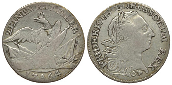 ПРУССИЯ 1/2 ТАЛЕРА 1764 A, ФРИДРИХ II (1740-1786) KM 304, Olding 71 серебро 1515-2321