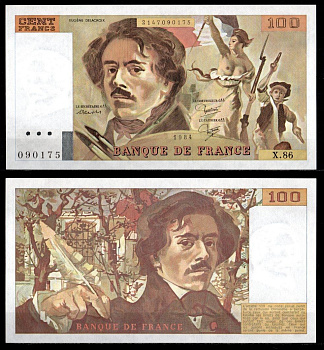 Франция 100 франков 1984 Pick 154 b бумага aUNC 7222-32-3-2