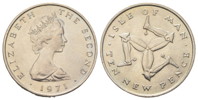 Остров Мэн 10 пенсов 1971 Елизавета II (1952-2022) KM 23 медно-никель UNC 115-1134