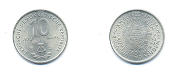 ГДР 10 марок 1973 A, фестиваль молодежи и студентов 1973 года в Берлине KM 44, J. 1545 медно-никель 3333-136