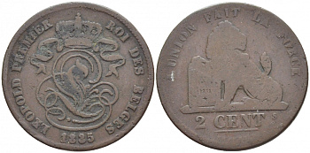 БЕЛЬГИЯ 2 САНТИМА 1835 BELGES KM 4.2 медь 4448-611