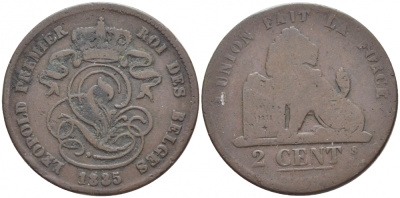 БЕЛЬГИЯ 2 САНТИМА 1835 BELGES KM 4.2 медь 4448-611