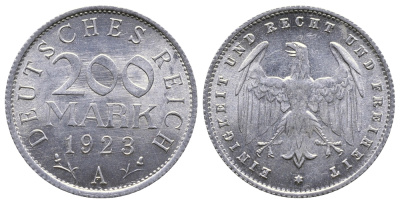 ГЕРМАНИЯ 200 МАРОК 1923 A KM 35, J. 304 алюминий 4380-432