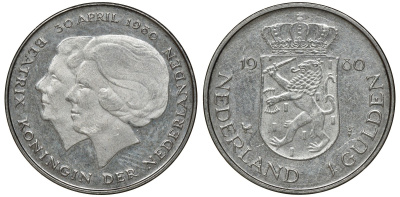 Нидерланды 1 гульден 1980 на коронацию Беатрикс, 30 апреля 1980 KM 200 никель 72-1524