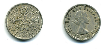 Великобритания 6 пенсов 1957 Елизавета II (1952-2022) KM 903, Spink 4149 медно-никель 36-332