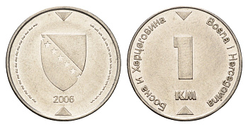 Босния и Герцеговина 1 марка 2006 KM 118 сталь плакированная никелем 4556-816