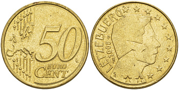ЛЮКСЕМБУРГ 50 ЕВРОЦЕНТОВ 2008 ВЕЛИКИЙ ГЕРЦОГ АНРИ KM 91 латунь 4543-153