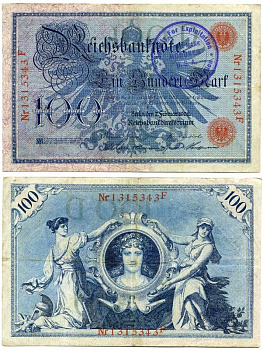 Германия 100 марок 1908 с печатью для использования США Pick 33 a  бумага   8610-19-1-2