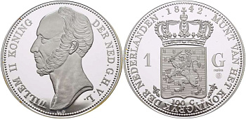 НИДЕРЛАНДЫ МЕДАЛЬ ND 1 ГУЛЬДЕН 1842, ВИЛЛЕМ II, ДИАМЕТР 45 ММ., ВЕС 31,33 ГР. серебро PROOF 00-00