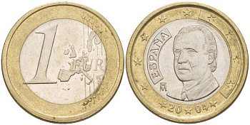 ИСПАНИЯ 1 ЕВРО 2004 ХУАН КАРЛОС I KM 1046 биметалл 4543-257