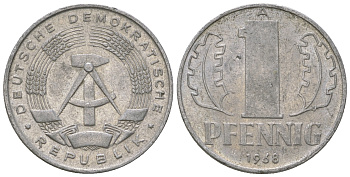 ГДР 1 пфенниг 1968 А КМ 8.1 алюминий 4651-1114