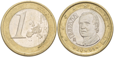 ИСПАНИЯ 1 ЕВРО 2004 ХУАН КАРЛОС I KM 1046 биметалл 4543-257