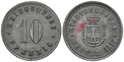 Ной-Ульм (Бавария) 10 пфеннингов 1917 Funck 378.2, Men18 23462.2 цинк 4169-1169