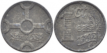 НИДЕРЛАНДЫ 1 ЦЕНТ 1942 ВИЛЬГЕЛЬМИНА (1890-1948) KM 170 цинк 214-741