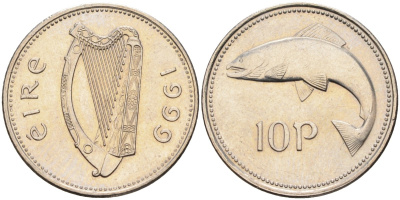 Ирландия 10 пенсов 1999 лосось KM 29 медно-никель аUNC 4582-345