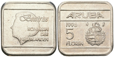 Аруба 5 флоринов 1996 Беатрикс (1980-2013) KM 12 стал плакированная никелем 4619-444