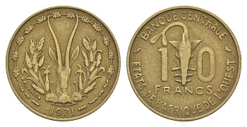 Западная Африка (BCEAO) 10 франков 1971 KM 1a медь алюминий никель 4656-834