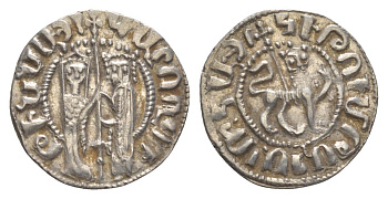 Киликийская Армения трам 1226-1271 Хетум I и царица Забель, держат крест/лев с патриаршим крестом  серебро    1516-633