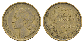 Франция 20 франков 1953 B KM 917.2, Le Frank 402.12 алюминиевая бронза 4563-553