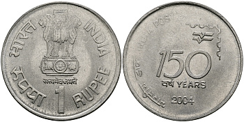 Индия 1 рупия 2004 150 лет почте Индии KM 321 сталь UNC 94-156