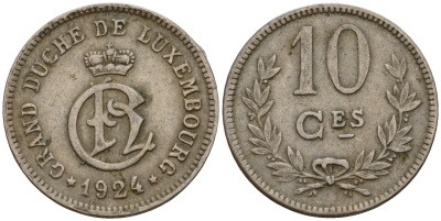 Люксембург 10 сантимов 1924 Шарлотта (1918-1964) KM 34 медно-никель 4575-1255