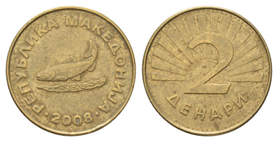 Македония 2 денара 2008 KM 3 латунь 4688-914