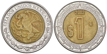 Мексика 1 песо 2002 Mo KM 603 биметалл 4591-155