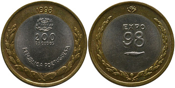 Португалия 200 эскудо 1998 INCM, Международный год океана - ЭКСПО, 1998 KM 706 биметалл aUNC 4583-223