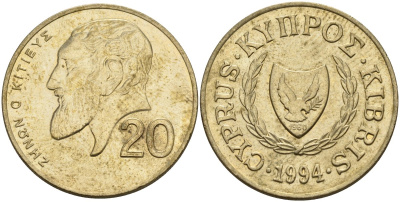 Кипр 20 центов 1994 KM 62.2 никель латунь 4140-842