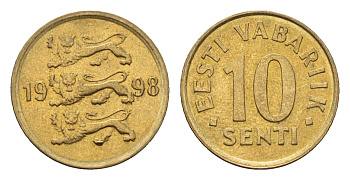 Эстония 10 сентов 1998 KM 22 латунь UNC 4689-638