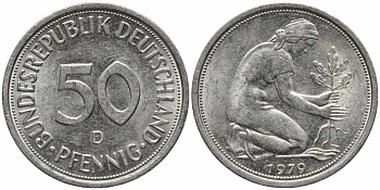 ФРГ 50 ПФЕННИГОВ 1979 D KM 109.1, J. 384 медно-никель 112-162