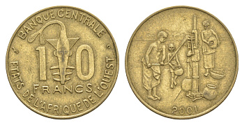 Западная Африка (BCEAO) 10 франков 2001 Центральный банк государств Западной Африки KM 10 медь алюминий никель 4642-247