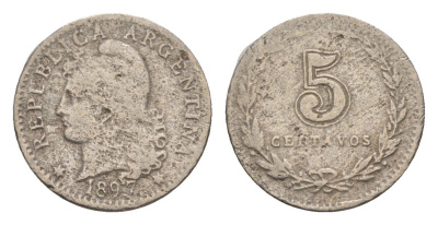 Аргентина 5 сентаво 1897 KM 34 медно-никель 4655-957