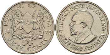 Кения 50 центов 1973 Джомо Кениата KM 13 медно-никель 67-511