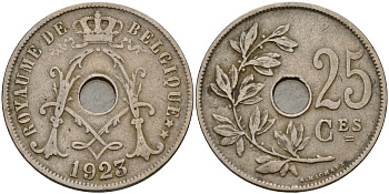 Бельгия 25 сантимов 1923 Royaume de Belgique KM 68 медно-никель 4187-936