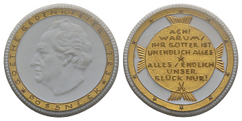 Германия (Песнек) медаль "100-летие памяти Гете" 1923 Гёте посещает Пёснек, диаметр 47 мм, вес 15 гр фарфор, позолота AUC1-2-34