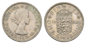 Великобритания 1 шиллинг 1964 Елизавета II (1952-2022), Английский герб KM 904, Spink 4147 медно-никель 4663-237