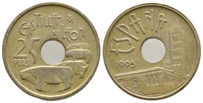 Испания 25 песет 1995 Кастилья и Леон (Castilla y Leon), Хуан Карлос I (1975-2014) KM 948 латунь 4609-367