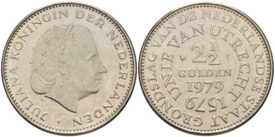 Нидерланды 2 1/2 гульдена 1979 400 лет Утрехтскому союзу, Юлиана (1949-1980) KM 197 никель 82-1246