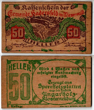 Австрия, Хадерсфельд 50 геллеров 1920 олень дерево 451-1237-3