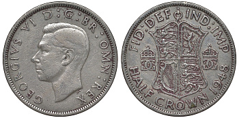 Великобритания 1/2 кроны 1948 Георг VI (1936-1952) KM 866, Spink 4101 медно-никель 4131-616