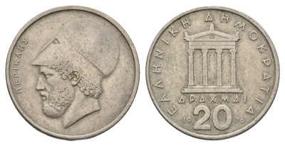 Греция 20 драхм 1976 Перикл, пантеон KM 120 медно-никель 83-631