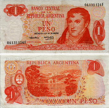 АРГЕНТИНА 1 ПЕСО 1974 СЕРИЯ F 04133 Pick 293 бумага 6293-34-3-1